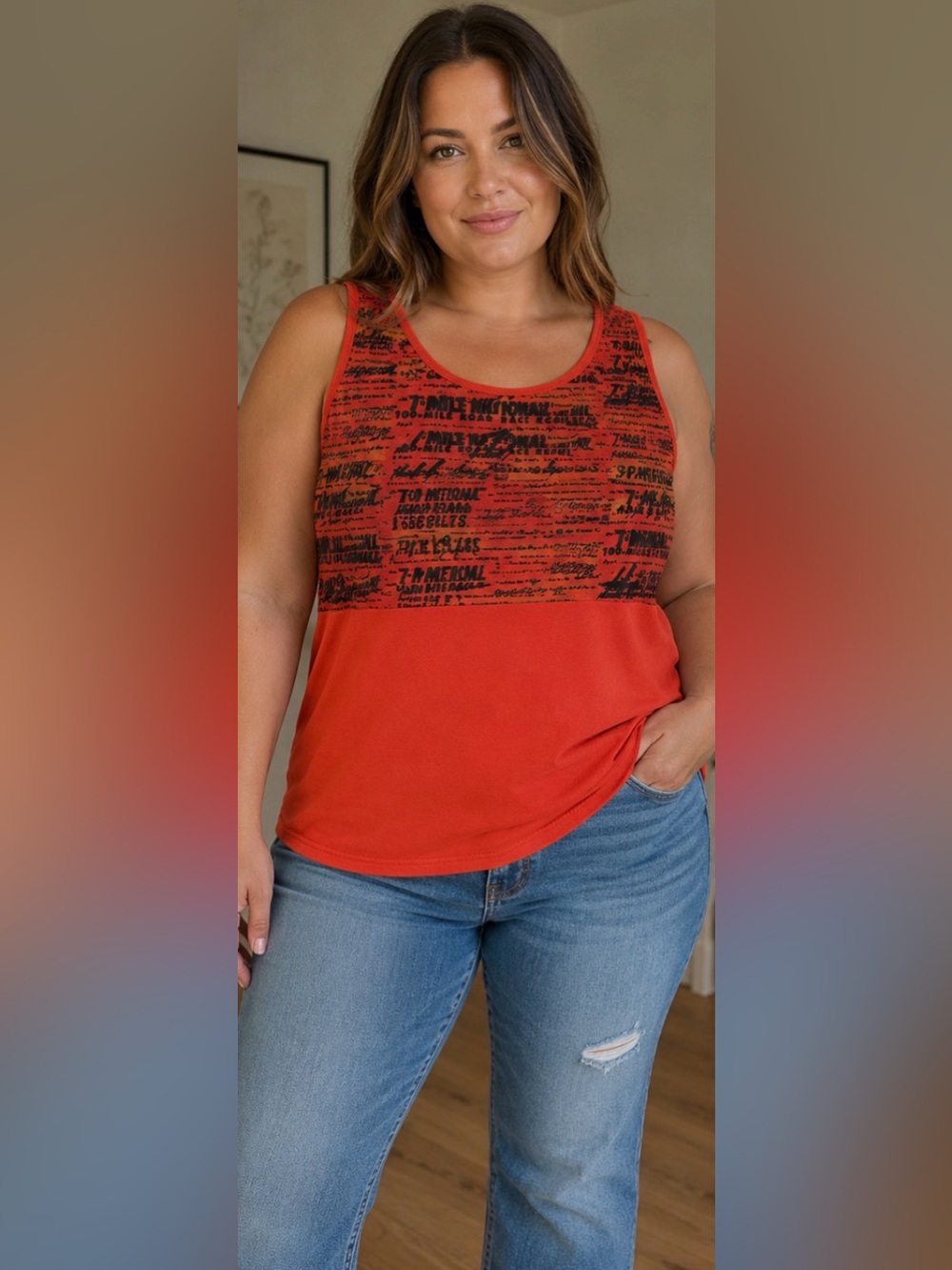 Harley-Davidson Women’s XL Tank Top Orange Y2K Racing Script Print Made USA 2002